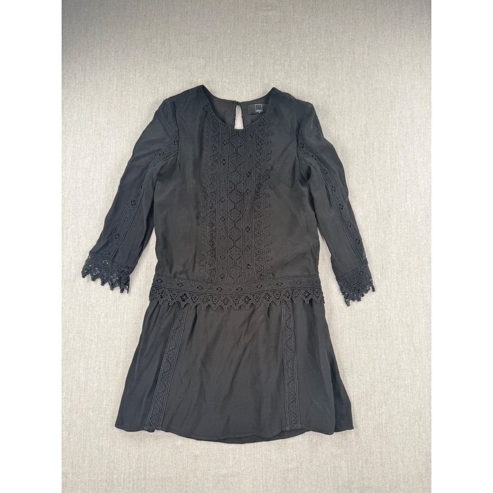 Dolce Vita Black Crochet Lace Panel Long Sleeve Boho Mini Dress Size Small - Picture 3 of 9